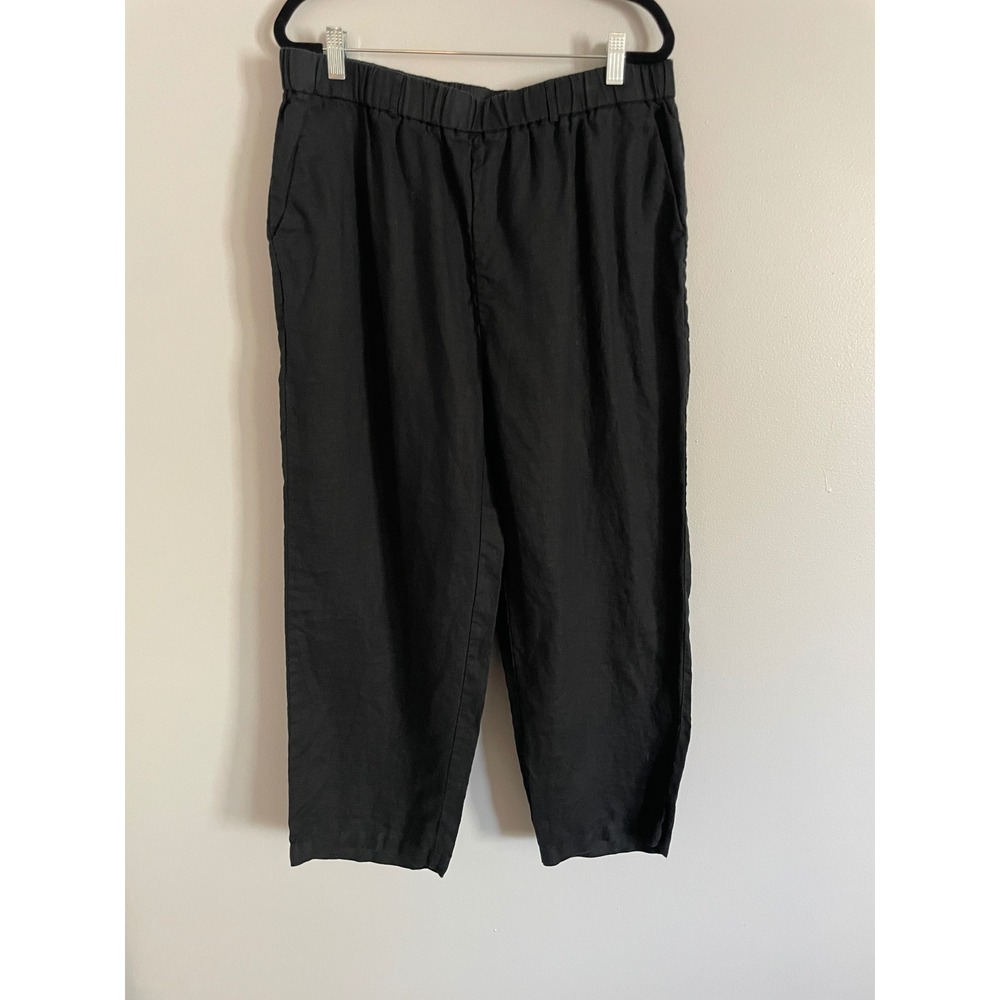 Quince Linen Pants Womens Large Black 100% European Linen Casual Coastal